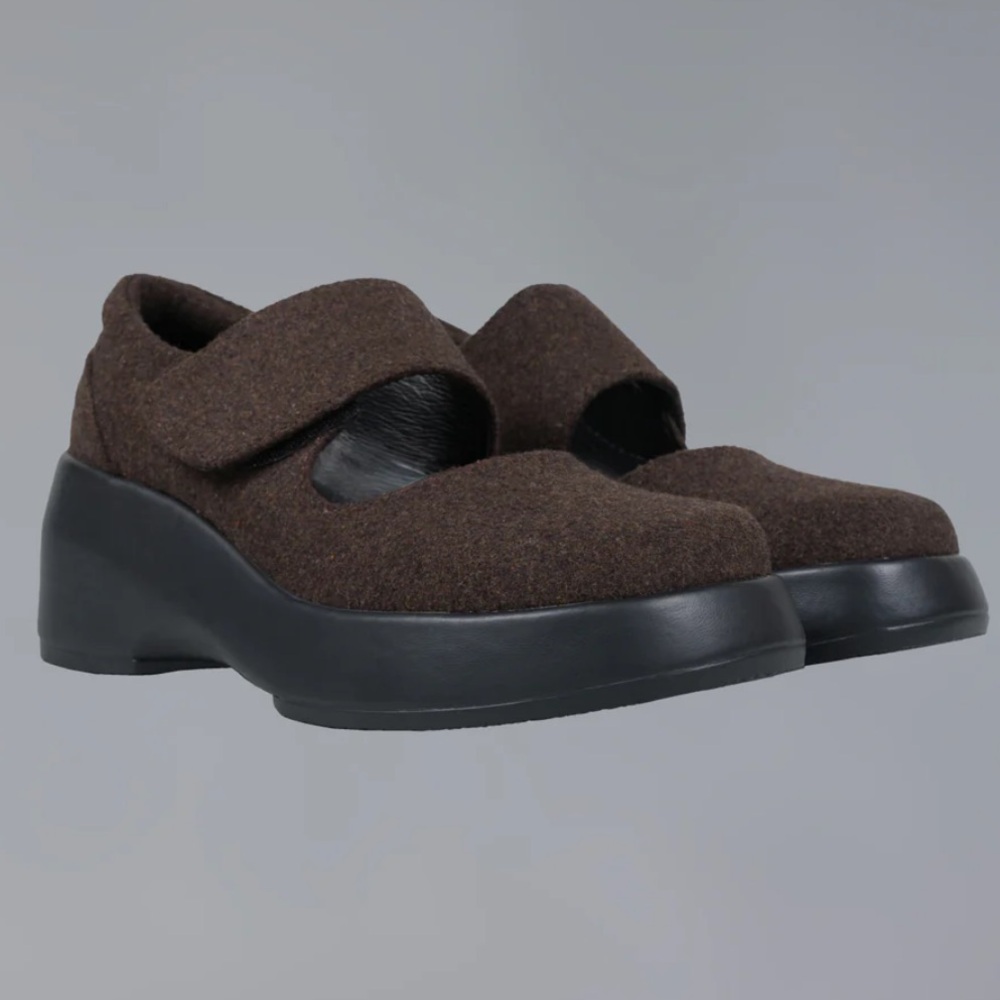 UNIF‎ Gavo Mary Jane Chunky Platform Felt Upper Brown Black 9
